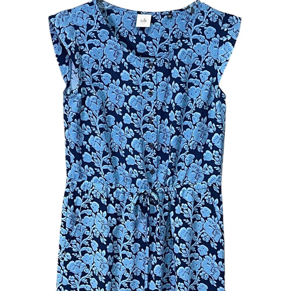 Cabi Floral Java Dress Blue Drawstring Waist Size… - image 1